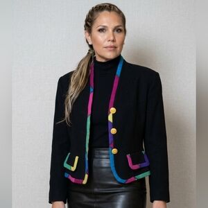 Handmade Black Balzer with Colorful Trim Gold Buttons Size S